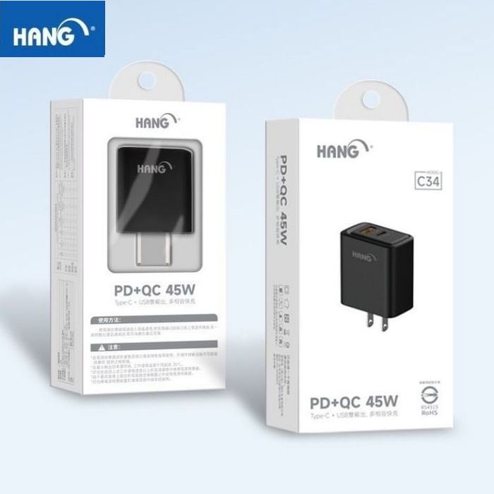 黑(PD+QC) C34 快速充電器45W(HANG)
