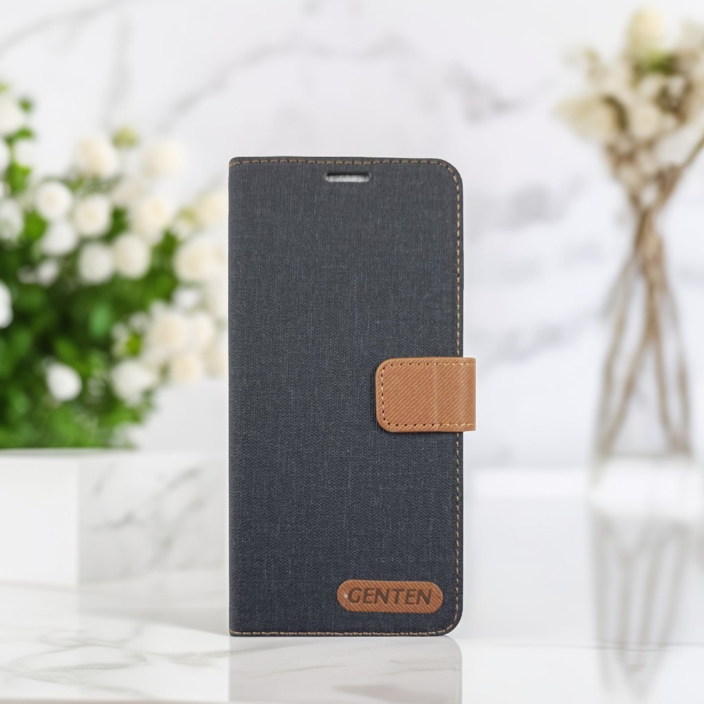 黑 OPPO A5 2025 5G 亞麻雙色側掀套(范)