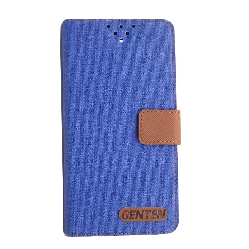 藍Samsung  J5  亞麻雙色側掀套