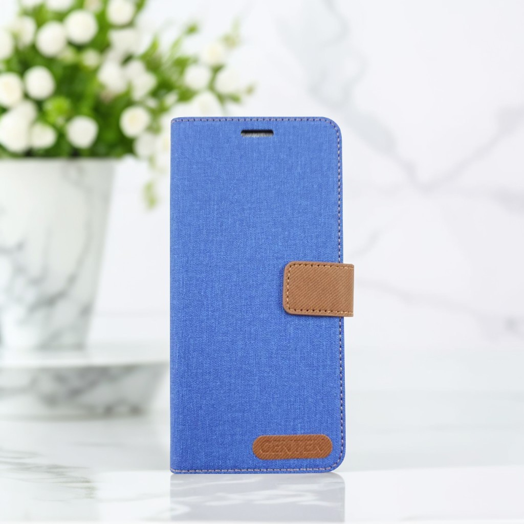 藍 OPPO Reno14亞麻雙色側掀套