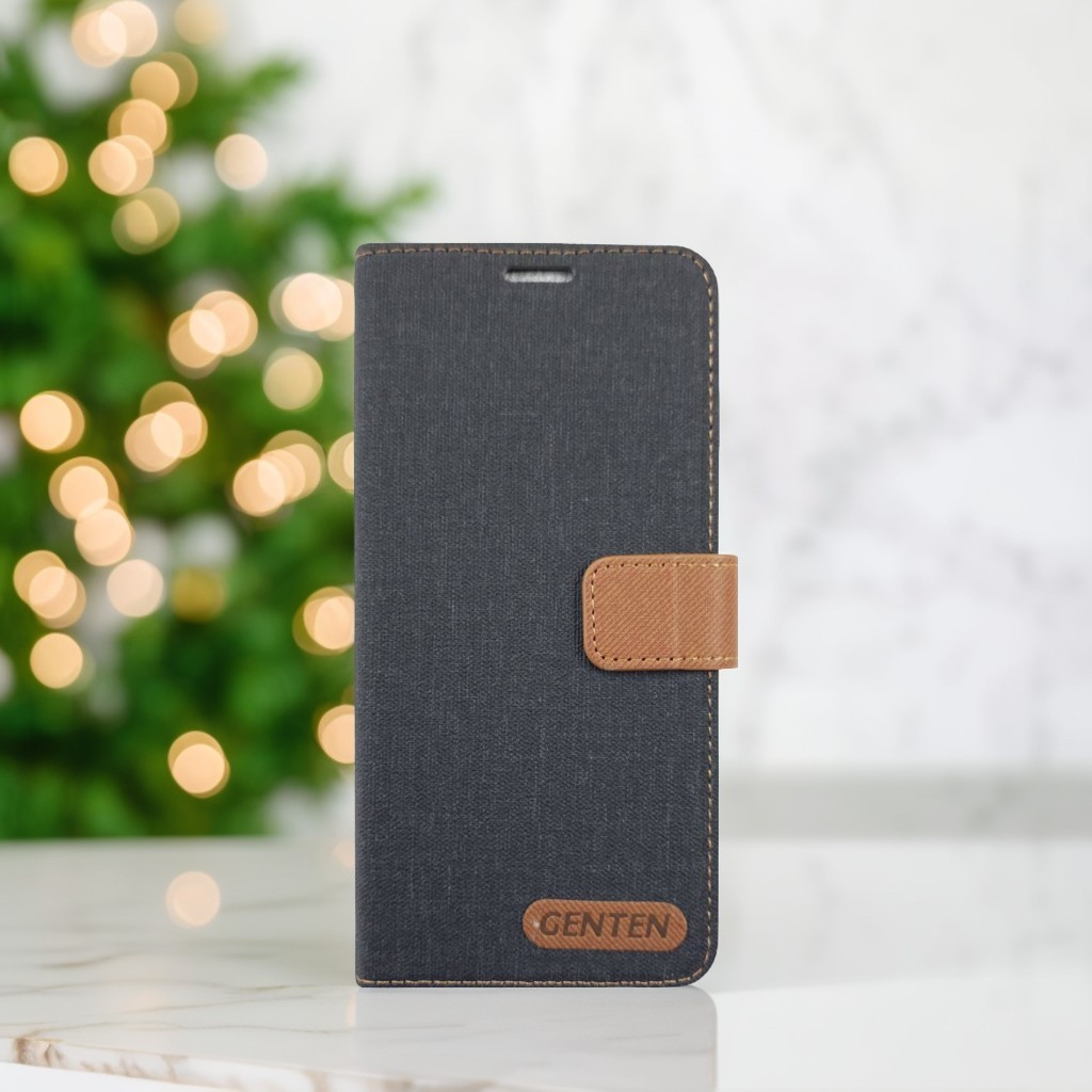 黑 紅米NOTE14 5G/POCO M7 PRO  亞麻雙色側掀套(范)