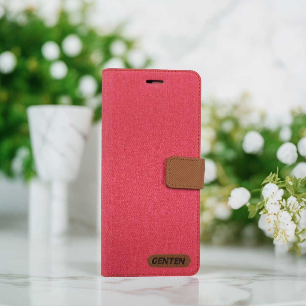 桃 紅米NOTE14 5G/POCO M7 PRO  亞麻雙色側掀套(范)