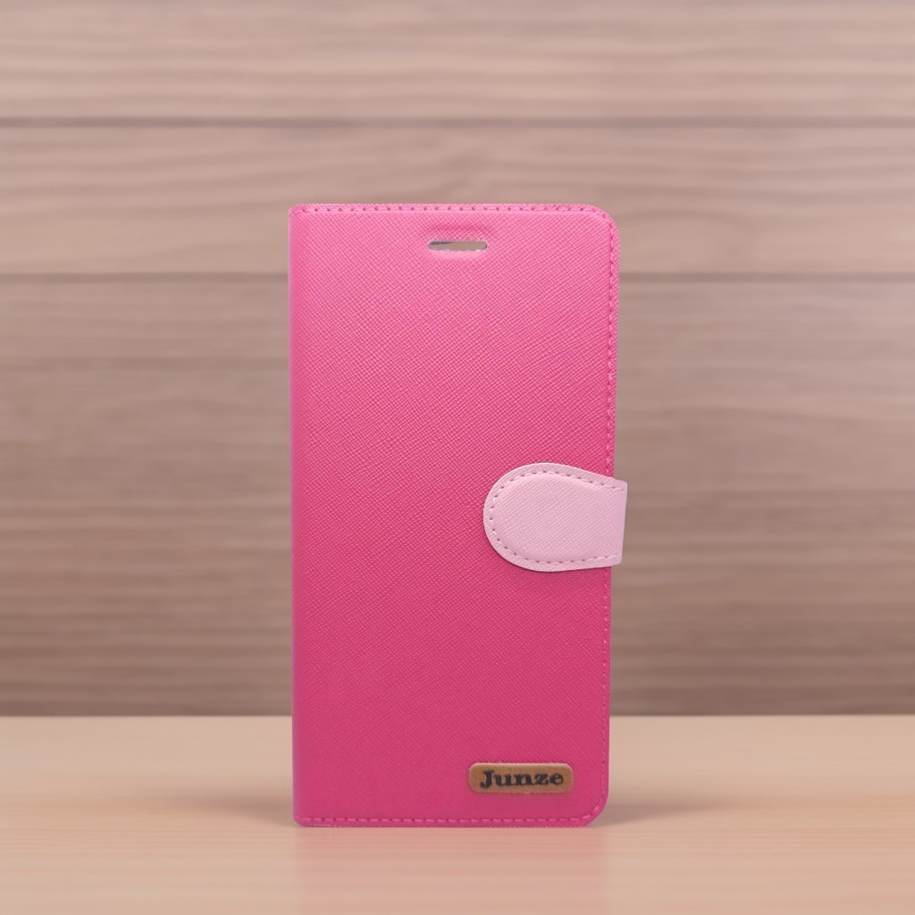 桃 IPHONE 11-6.5  十字紋側掀套(峻)
