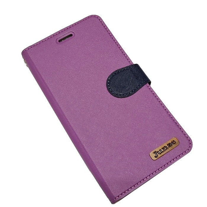 紫 iPhone 15Plus (6.7) 十字紋側掀套(峻)