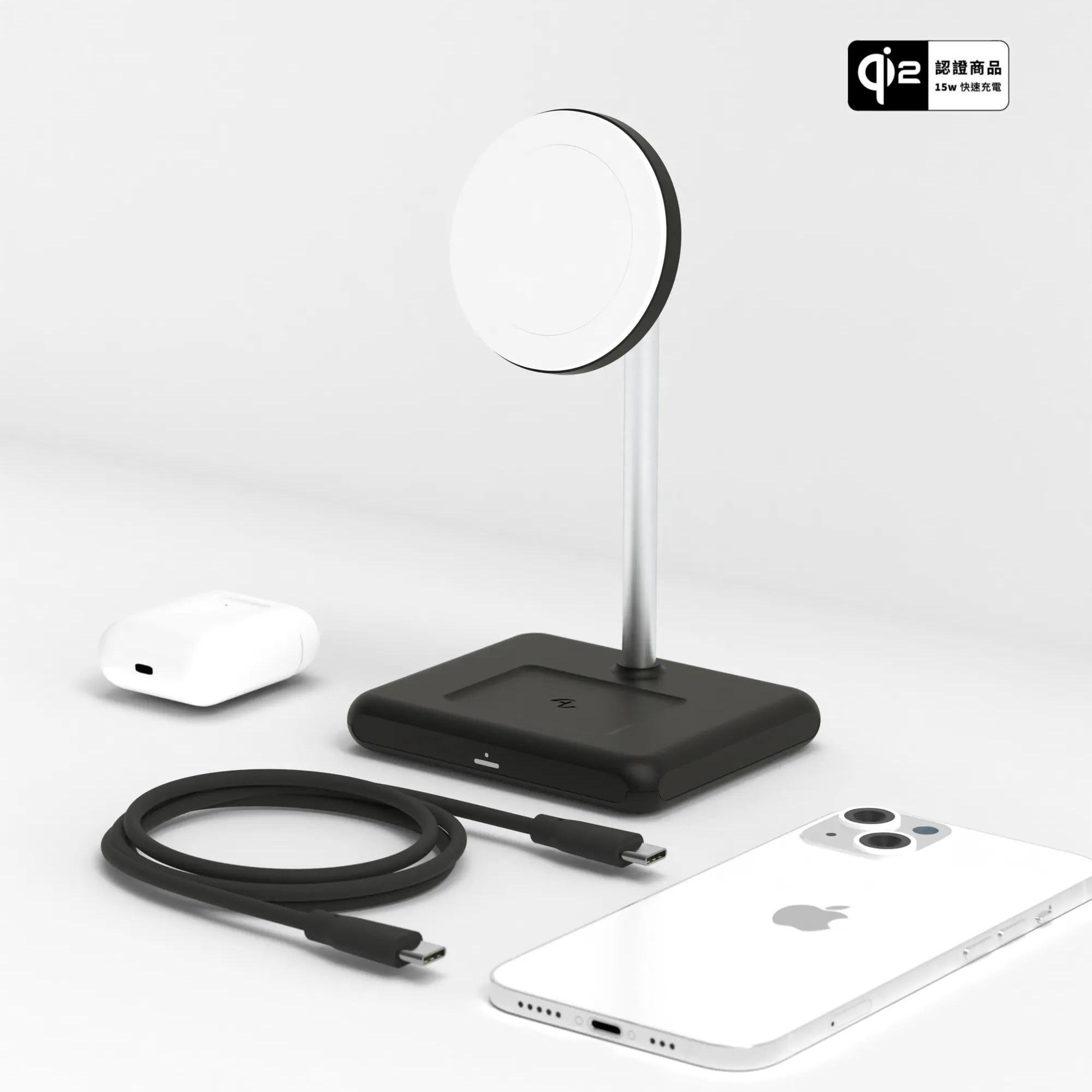 Allite WQ1 2+1 (支援QI2)磁吸無線充電座(沉穩黑)