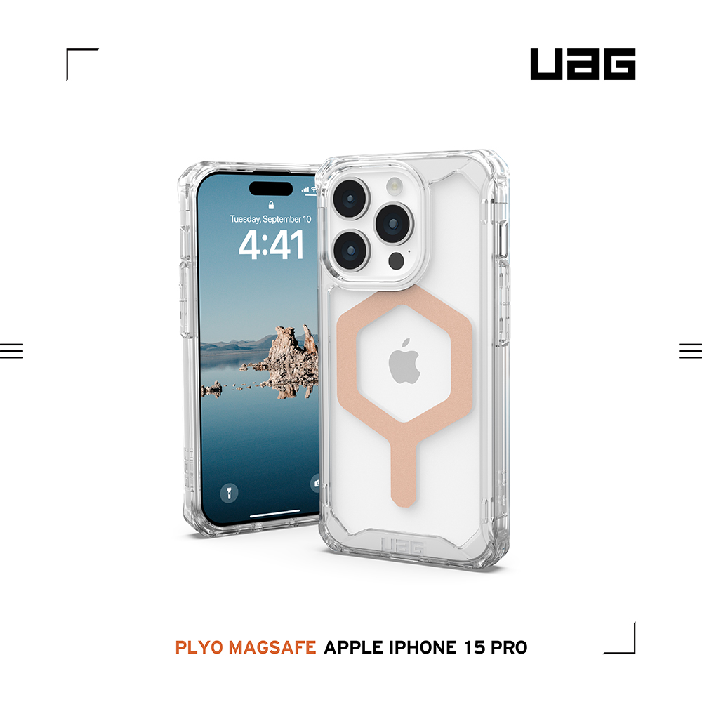 極透明(玫瑰金圈)-UAG (磁吸)耐衝擊殼-i15Pro (6.1)