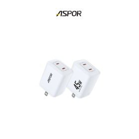白-ASPOR  氮化鎵GaN雙PD 45W快充頭DS-333