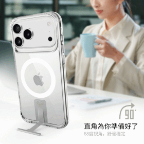 透明CW牛角隱形磁吸立架殼 iPhone17Pro