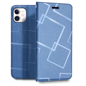 藍 iPhone 15 6.1吋水立方隱扣側掀皮套