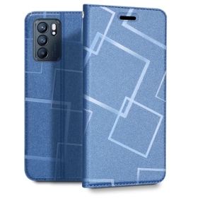 藍- OPPO Realme5/RM6I/C3  水立方隱扣側掀皮套