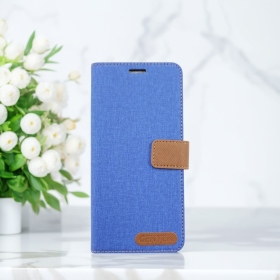 藍 VIVO V50亞麻雙色側掀套