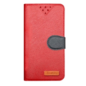 紅  iPhone 14+ 6.7吋十字紋側掀皮套