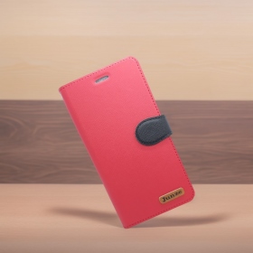 紅  Samsung J7Plus (C710) 十字紋雙色側掀皮套