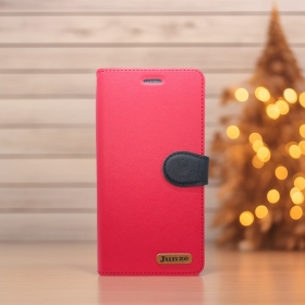紅 Samsung S25Edge十字紋側掀皮套