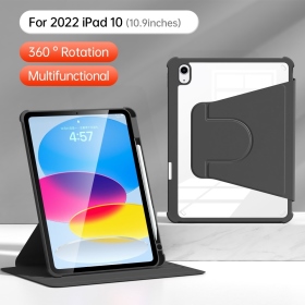 黑 iPad10(2022)10.9吋筆槽支架旋轉皮套