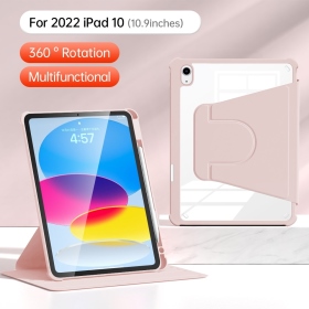 粉 iPad10(2022)10.9吋筆槽支架旋轉皮套