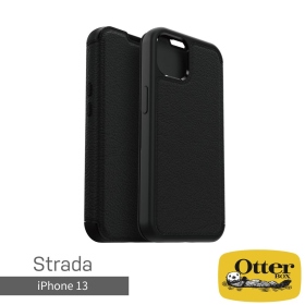 黑OtterBox iPhone 13 Strada步道者系列真皮掀蓋保護殼