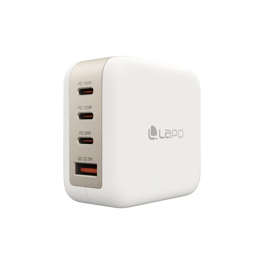 白-LAPO 100W氮化鎵4口急速充電器(附贈100W線)