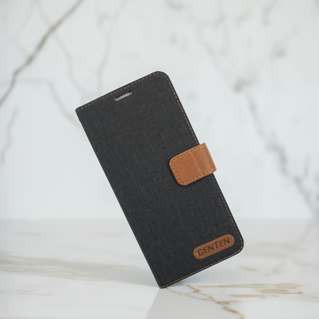 黑 OPPO A6X/A6S  亞麻雙色側掀套(范)