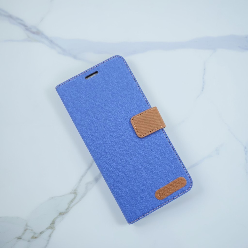 藍 SONY XPERIA 10 VIII (8) 亞麻雙色側掀套(范)