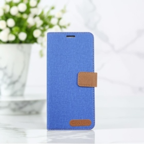 藍 Samsung A57 5G(SM-A576)亞麻雙色側掀套