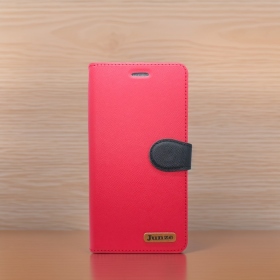 紅 OPPO A91 十字紋側掀皮套