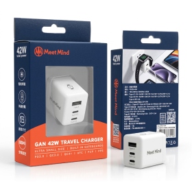 白 MeetMind 42W GaN 帶Watch無線三孔快充｜PD Type-C 多功能充電器