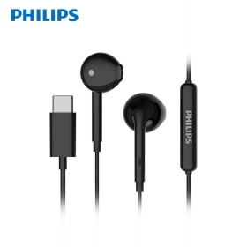 黑 PHILIPS 強力低音耳塞式Type C耳機附麥克風-TAE1018