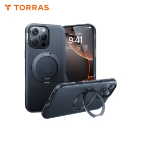 黑 圖拉斯TORRAS-Ostand R Fitness MagSafe 相容旋轉支架防摔手機殼 iPhone16Pro