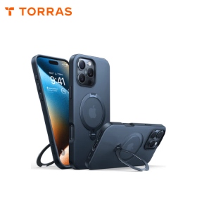 黑 圖拉斯TORRAS Ostand Spin Magnetic 相機按鍵旋轉支架防摔手機殼iPhone16Pro