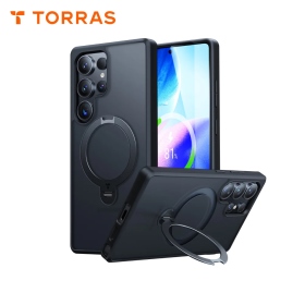 霧面黑 圖拉斯TORRAS Ostand Spin MagSafe 磁吸旋轉支架防摔手機殼 Samsung Galaxy S25Ultra
