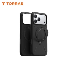 黑 圖拉斯TORRAS Ostand Spin Silicone Magnetic 相機按鍵旋轉支架矽膠防摔手機殼 iPhone17Pro