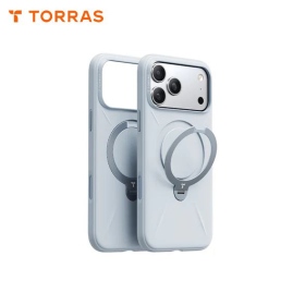 淺藍 圖拉斯TORRAS Ostand Spin Silicone Magnetic 相機按鍵旋轉支架矽膠防摔手機殼 iPhone17ProMax