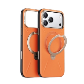 橘 圖拉斯TORRAS Ostand Spin VegSkin Magnetic 相機按鍵旋轉支架皮革防摔手機殼 iPhone17Pro